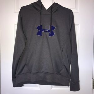 Grey and blue under armor sweatshirt.
